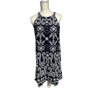 Maison Jules Navy White Embroidered Floral Sleeveless Dress Womens Medium